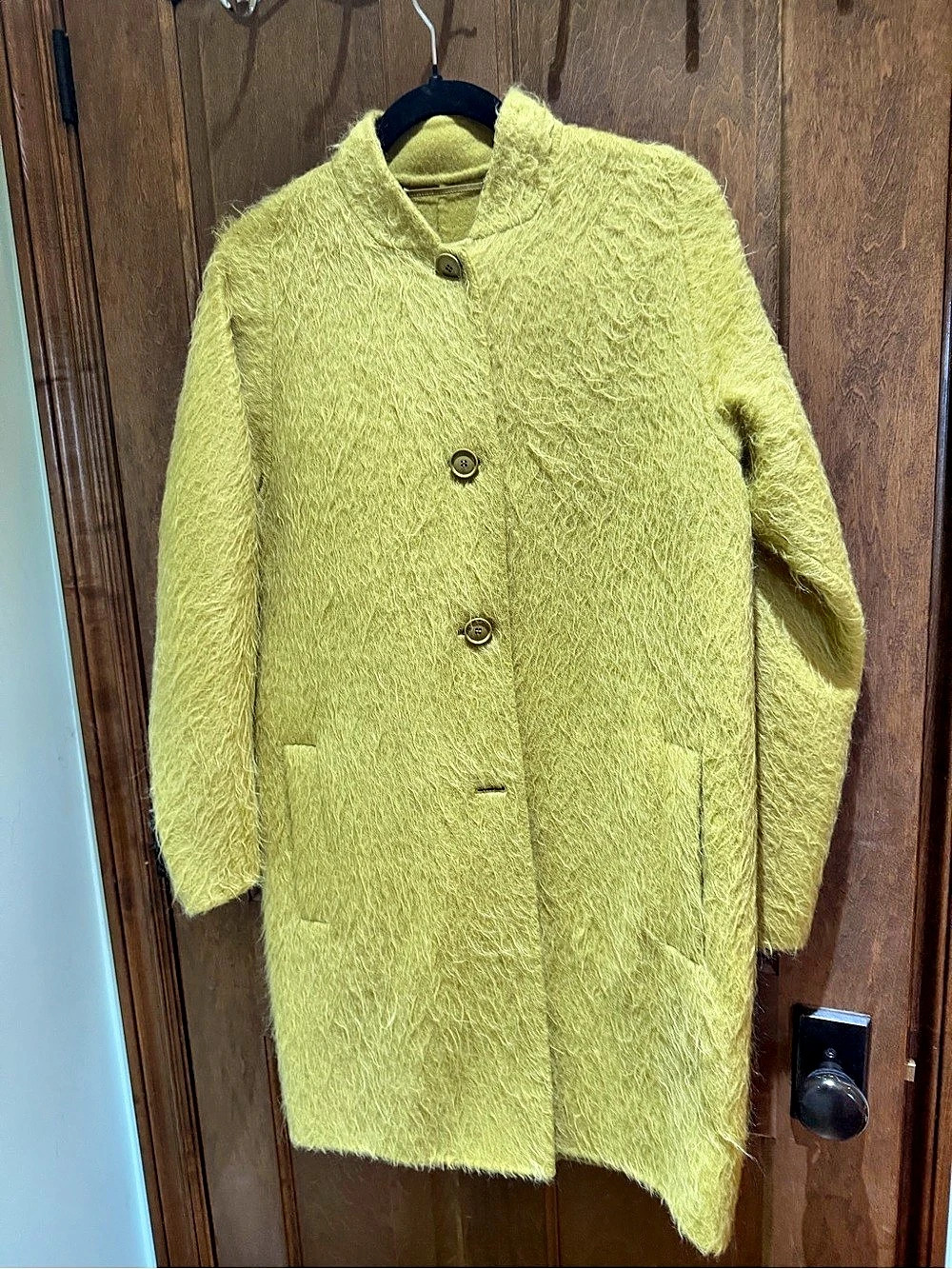 Max Mara Fuzzy Wool-Blend Coat in Green Like New